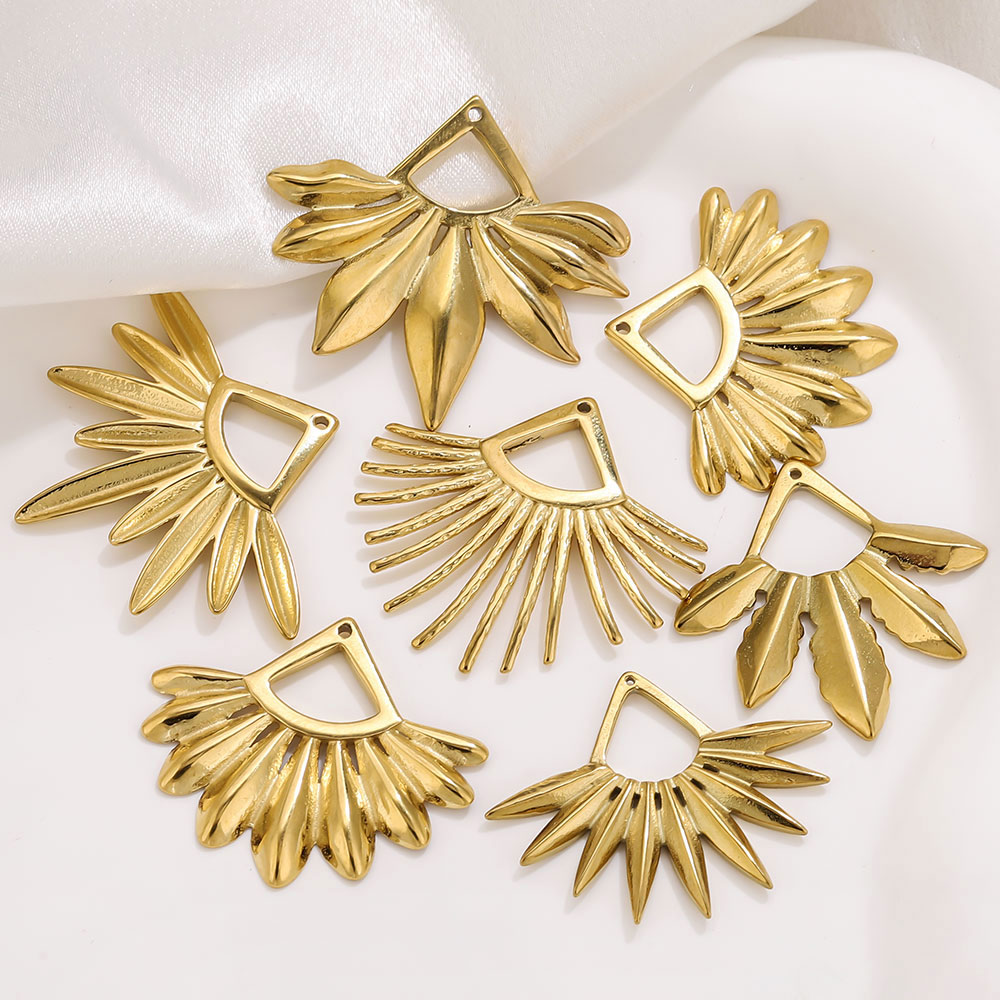 Ethnic Fashion Accessories - 2pcs Stainless Steel Fan Shaped Earring