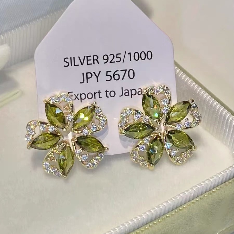 Ethnic Wear In Fashion - Forest Style Olive Green Zircon Flower