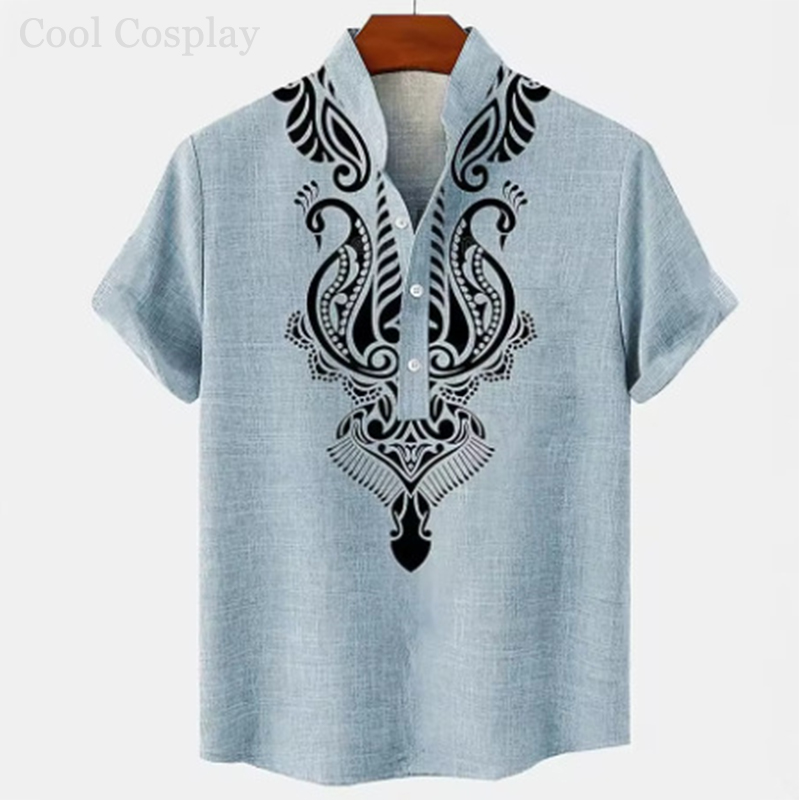 Male Retro Tops Henley Shirt M - Ethnic Fashion Style 评论和价格