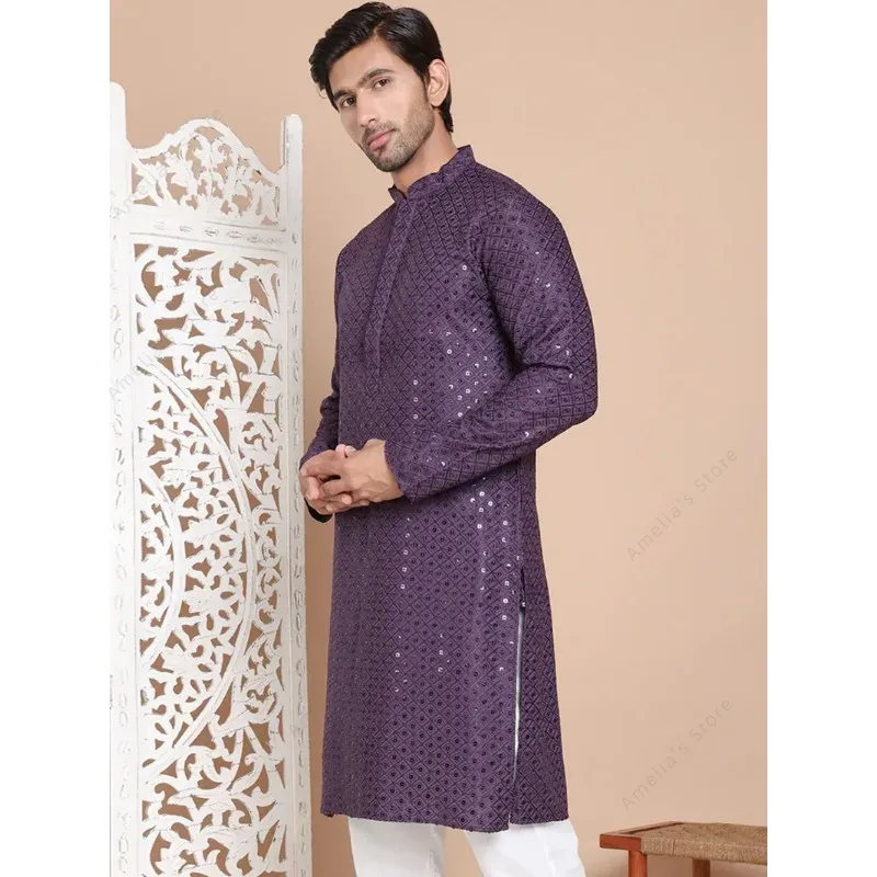 Indian Men's Kurta Tunic Cotto - Kurta Men Cotton 评论和价格
