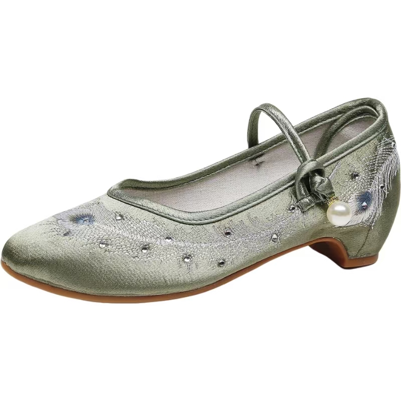 Women New Low Heel Silk Embroi - Ethnic Fabric 评论和价格