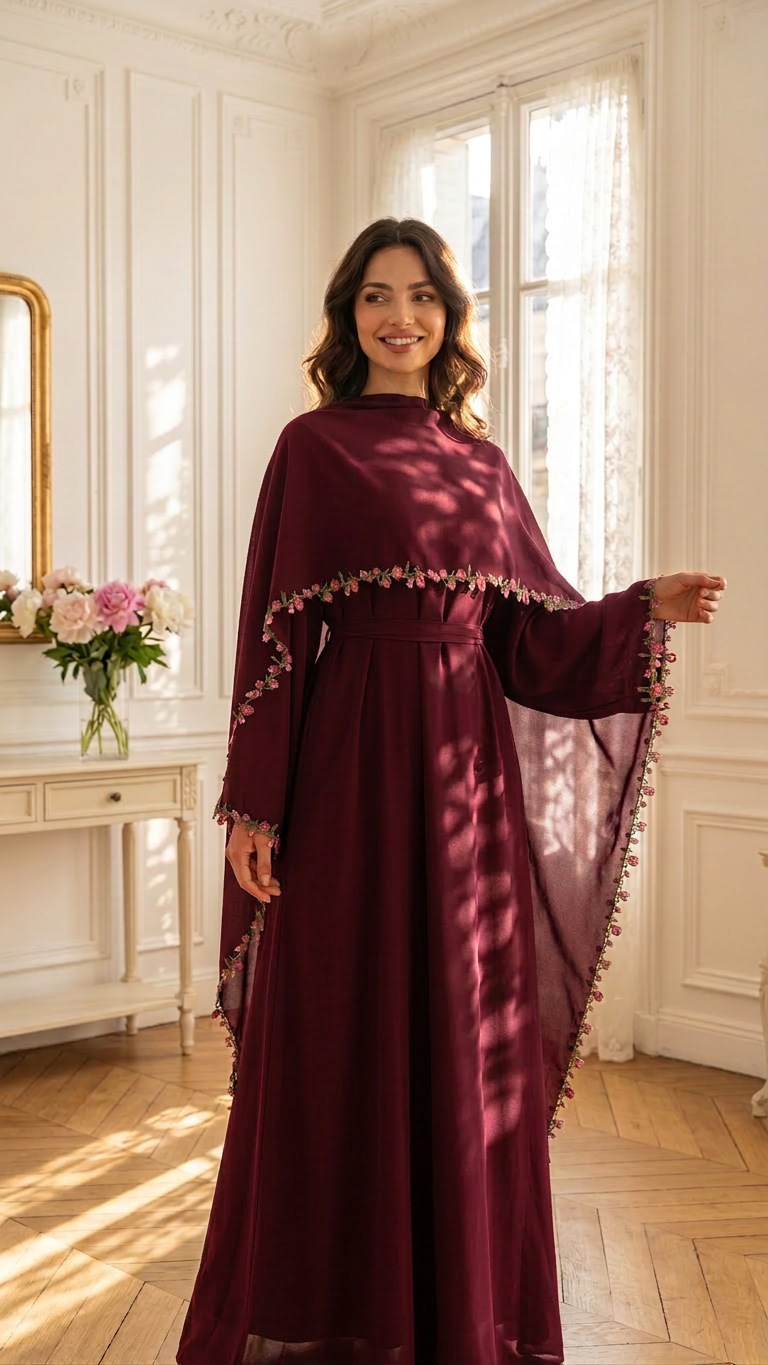 Elegant Pink Lace Trim Nida Tw - Abaya Modest Wear 评论和价格