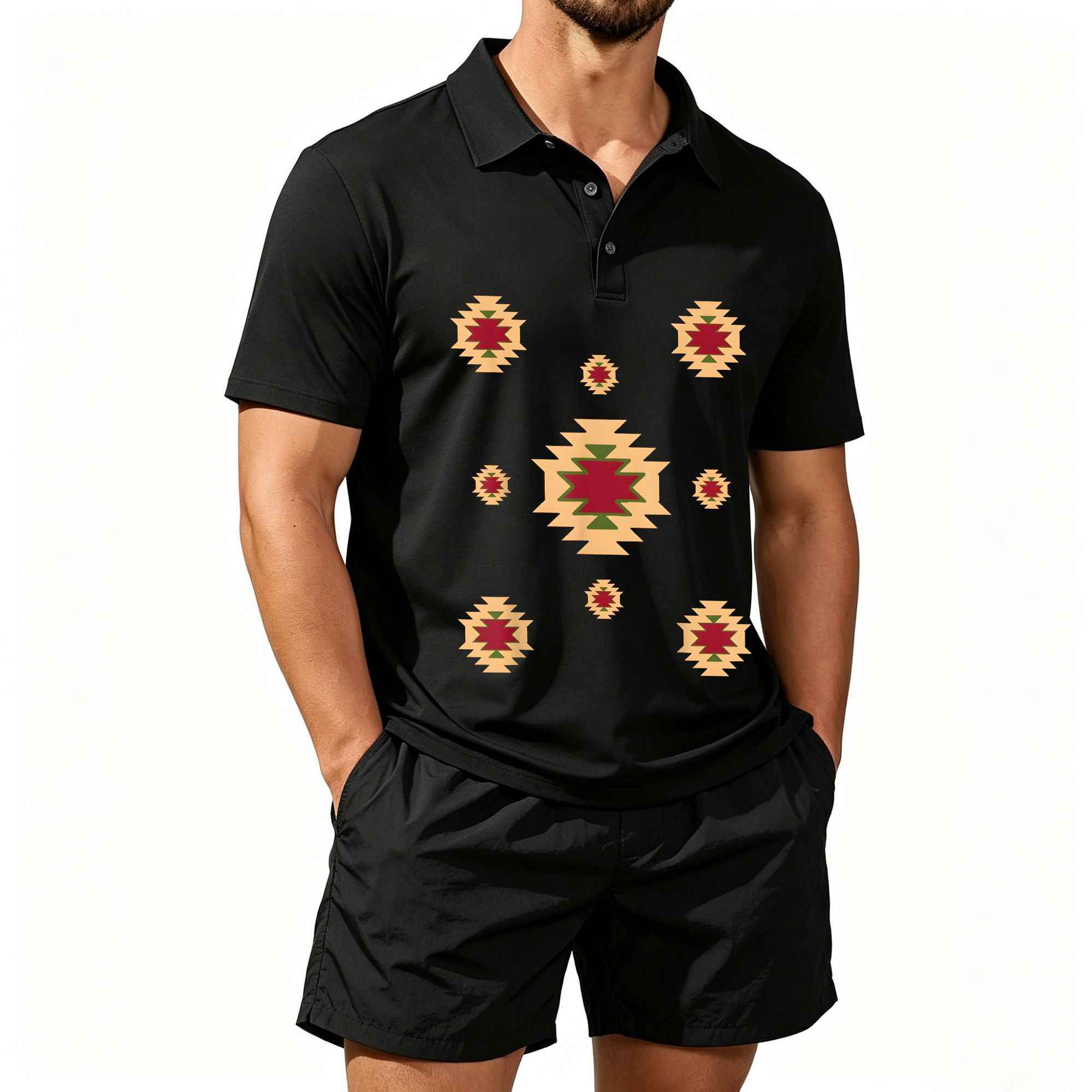 Men's Short-Sleeved Polo Shirt - Ethnic Style 评论和价格