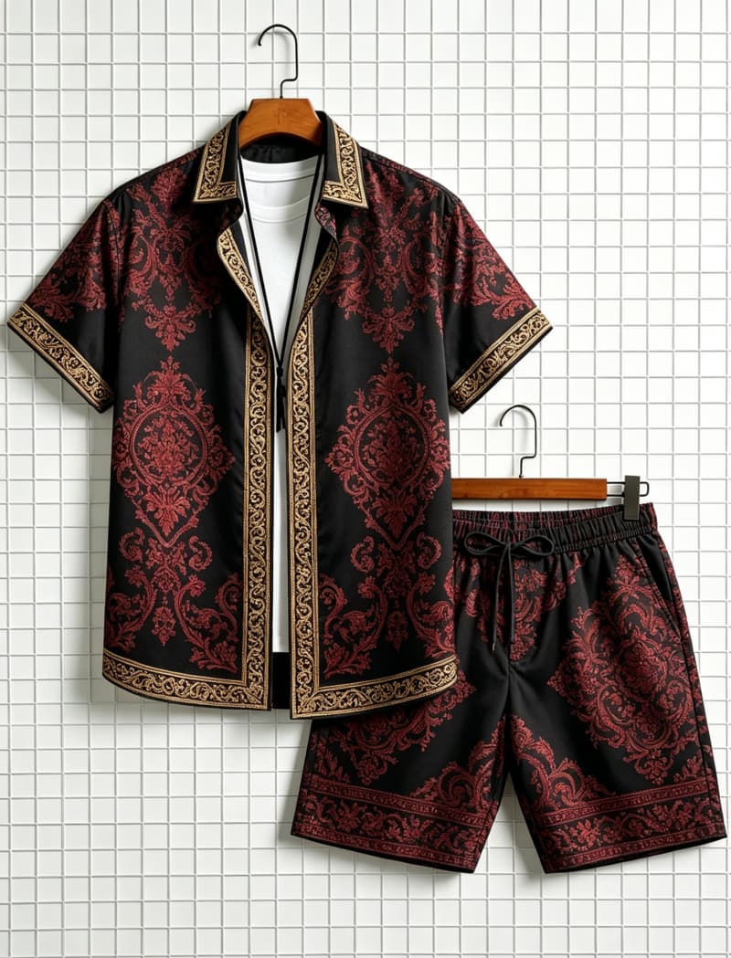 Men's ethnic border printed sh - Ethnic Style 评论和价格