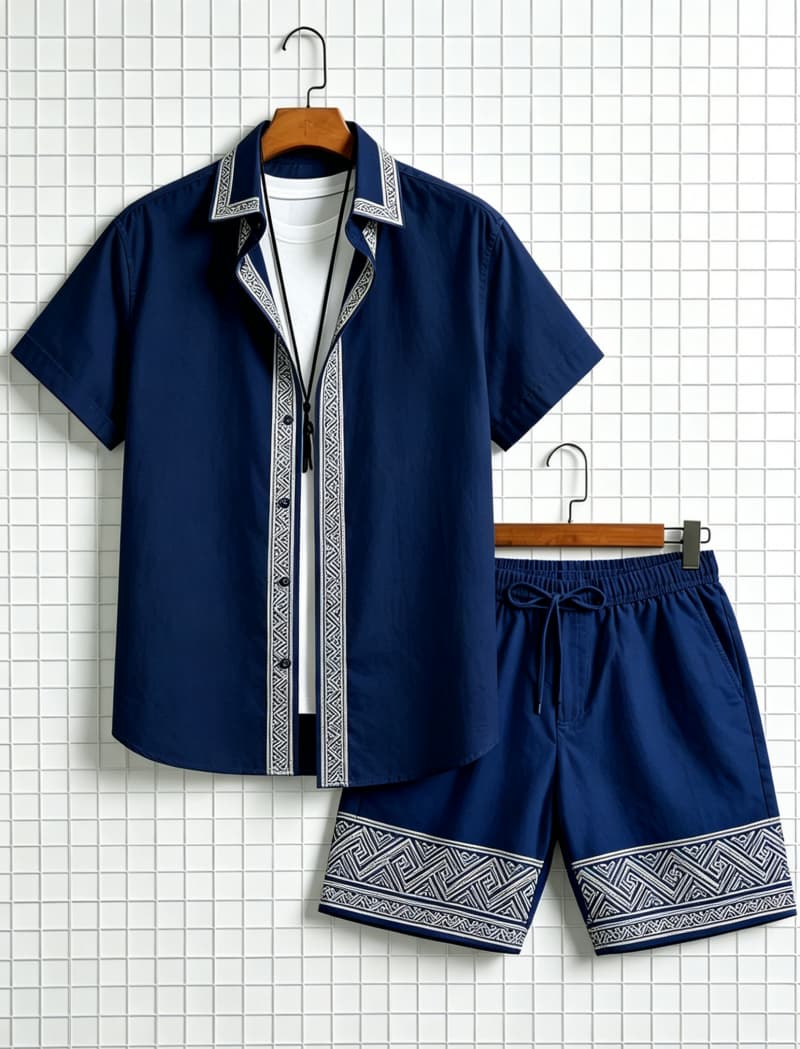 Men's ethnic border printed sh - Ethnic Style 评论和价格