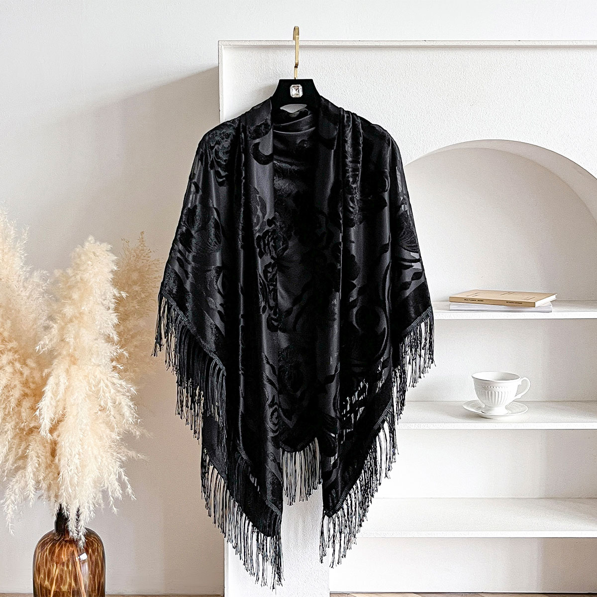 Retro Velvet Tassel Scarf Flor - Ethnic Fashion Accessories 评论和价格