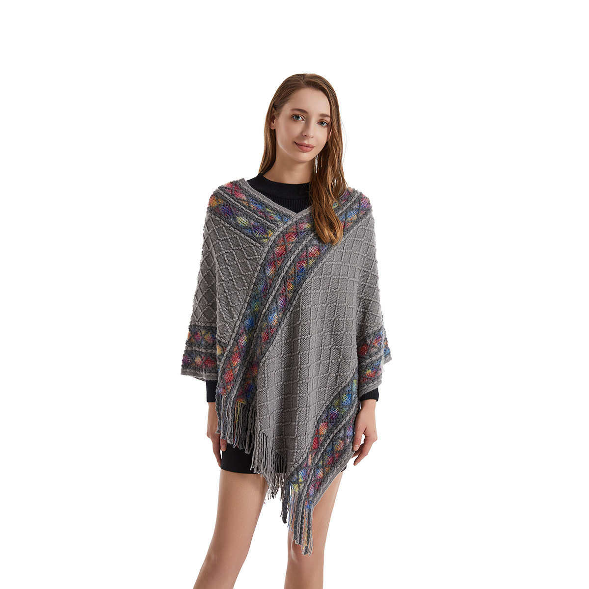 Women Spring Autumn Poncho Uni - Ethnic Fashion For Ladies 评论和价格