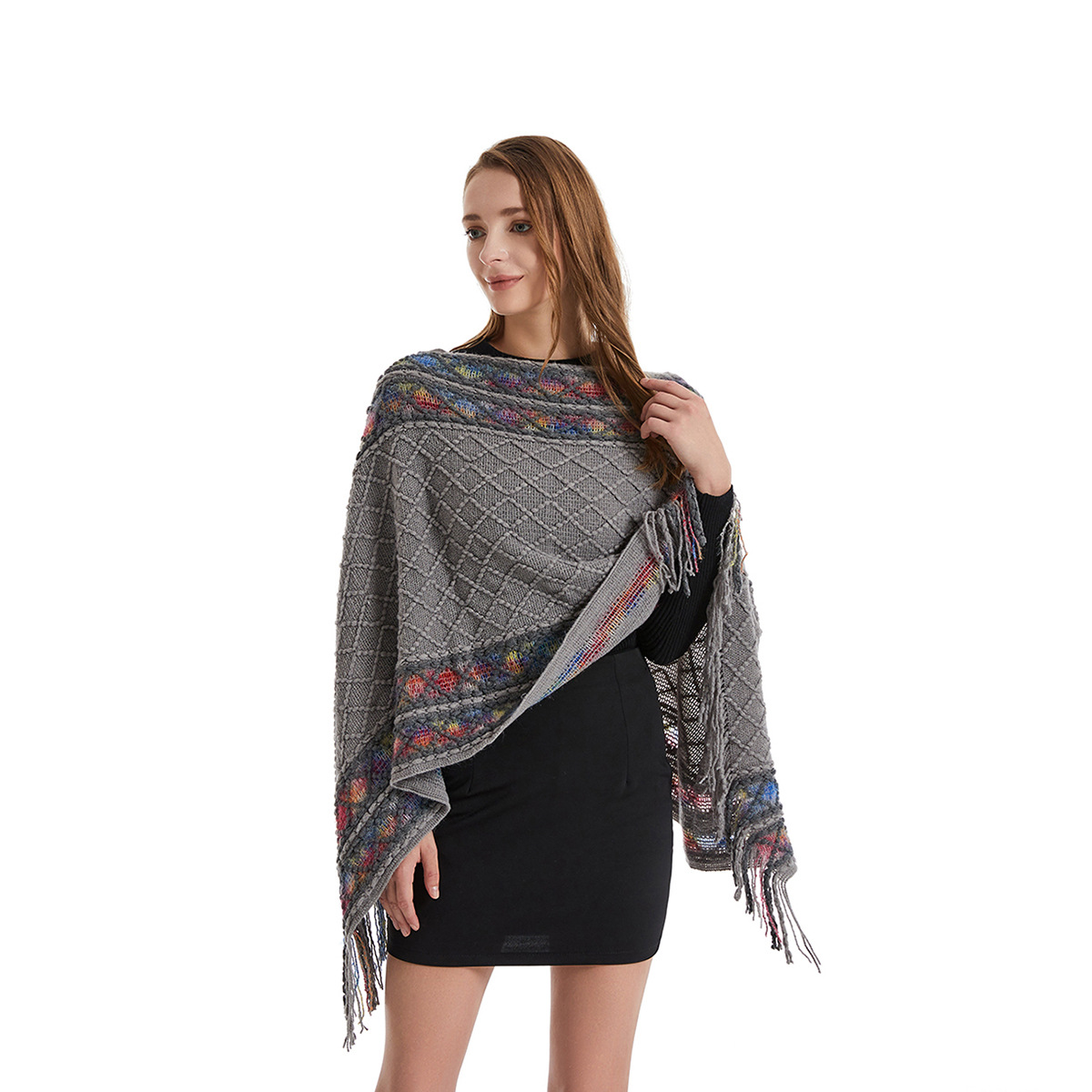 Women Spring Autumn Poncho Uni - Ethnic Fashion For Ladies 评论和价格